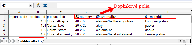 xls pre import doplnkových polí