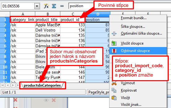 Presun produktov do inej kategórie cez Excel