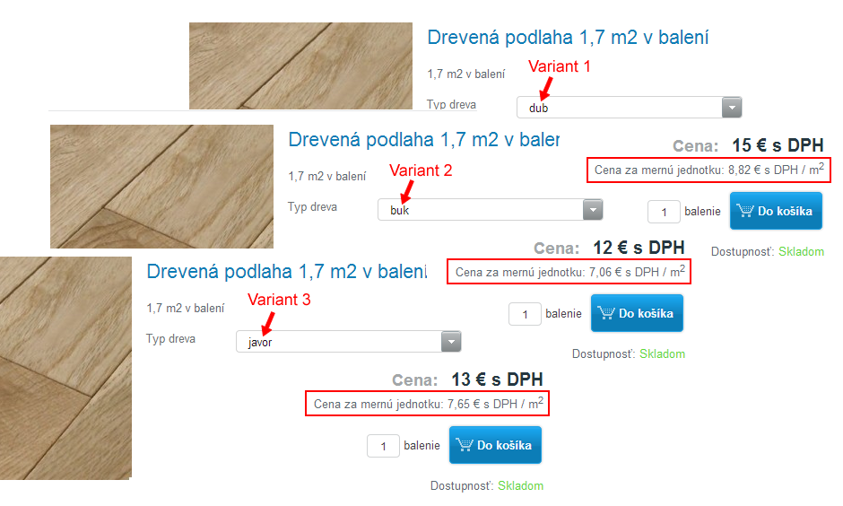 merné jednotky a varianty produktov