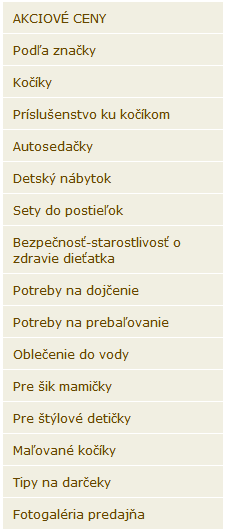 menu www stránky