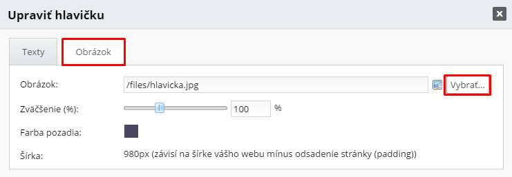 Uprava hlavicky webu