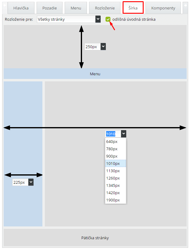 Nastavenie sirky web stranky