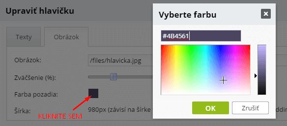 Uprava farebnosti hlavicky webu