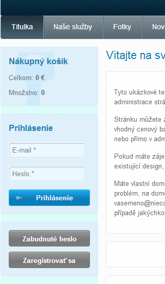 Deaktivovany horny panel s prihlasenim pri FLOX 2.0