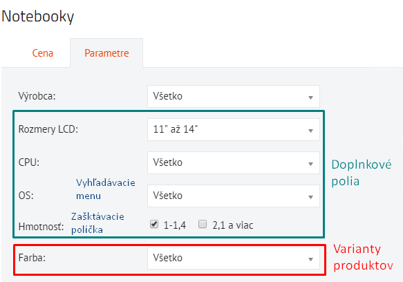 Ukazka vyhladavania podla parametrov na frontende