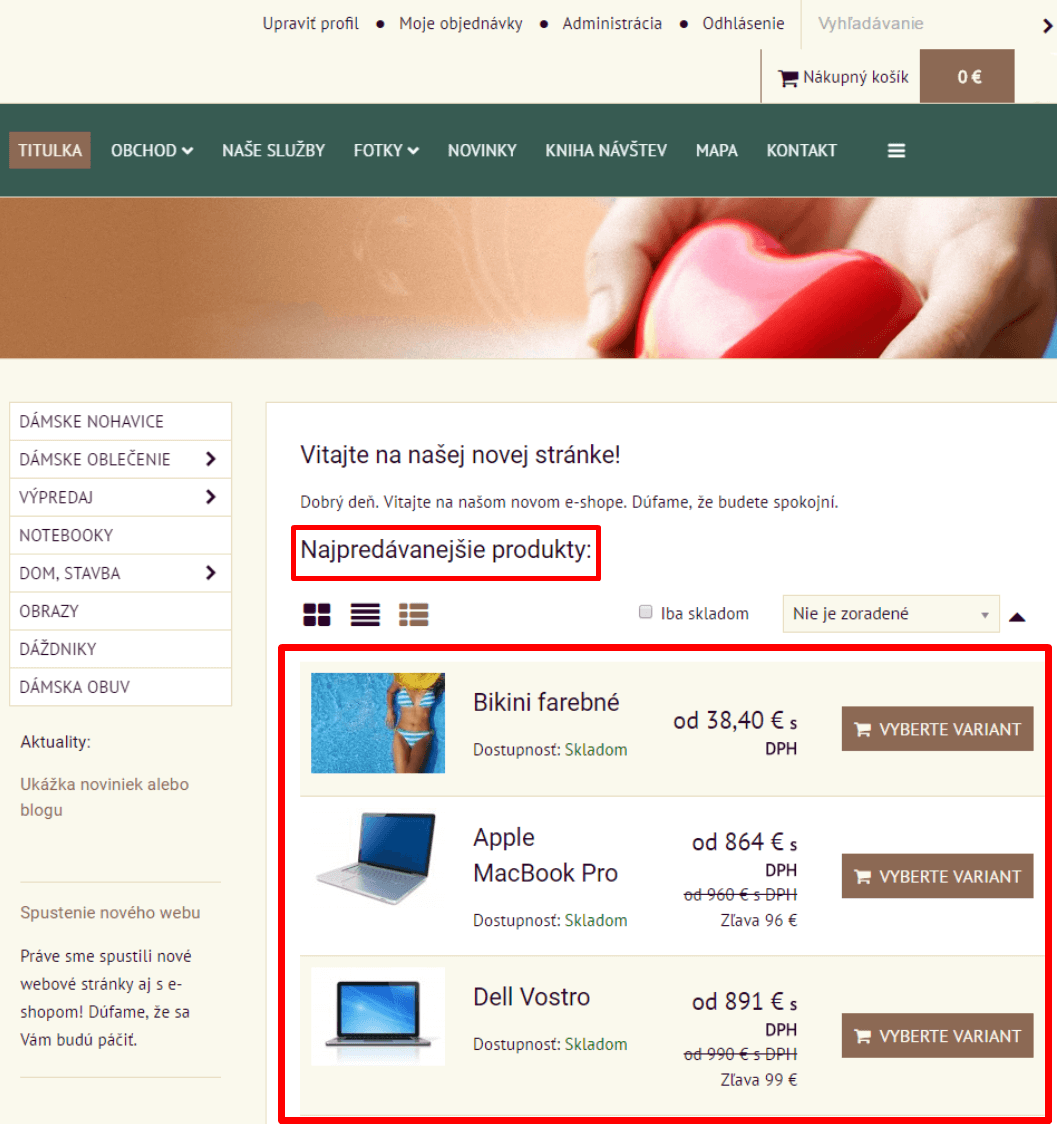 Najpredavanejsie produkty na homepage