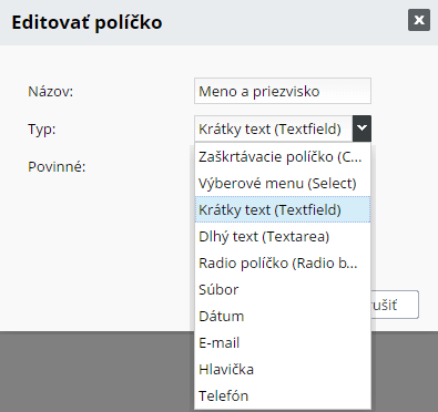 Typy poli vo web formulari