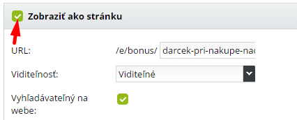 Zobrazenie darceka k nakupu ako samostatnej stranky