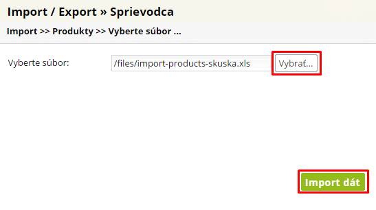 Vybrat subor s datami na import