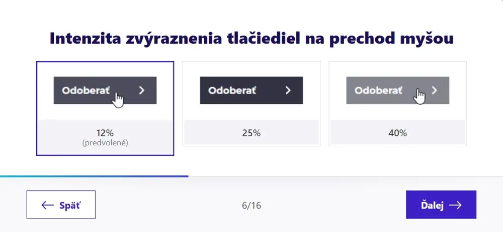 ntenzita zvýraznenia tlačidiel na prechod myšou a ďalších elementov