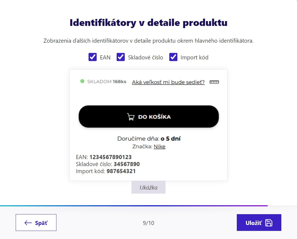 Možnosť zobrazovať identifikátory v detaile produktu - template konfigurator od BiznisWeb.sk