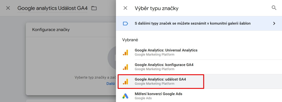 GTM: Pridanie značky Google Analytics: udalosť GA4