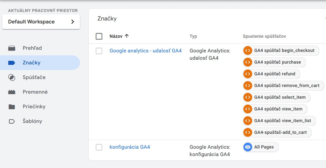 GTM: finálny Workspace pre GA4 udalosti