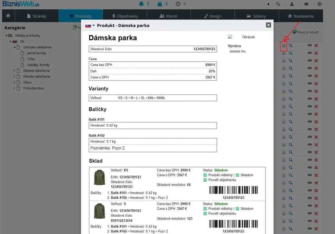 Produktový list v e-shope - BiznisWeb.sk