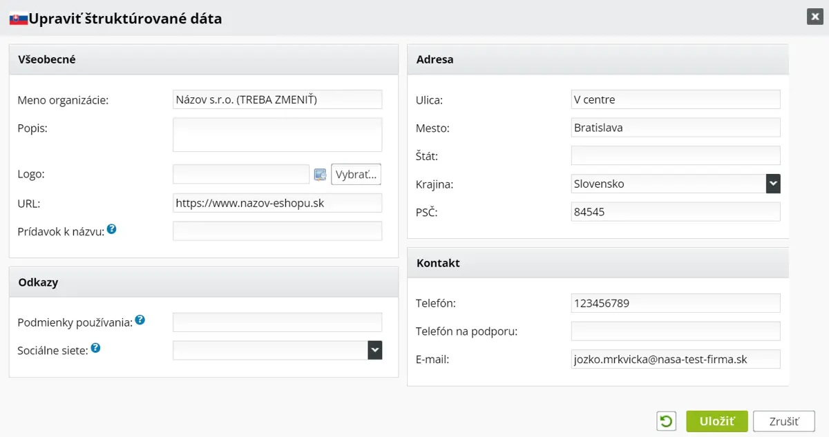 Vyplňte štruktúrované dáta pre jazykovú verziu - BiznisWeb.sk