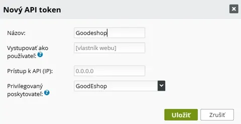 Vyplnenie údajov - aktivácia api tokenu cez privilegovaného užívateľa GoodEshop