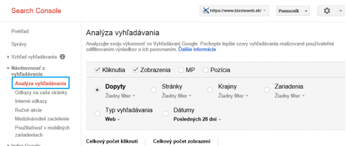 search console a zoznam vyhľadávaných slov