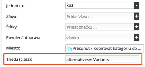 Zobrazenie alternatívnych produktov ako variant 