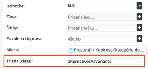 Zobrazenie alternatívnych produktov ako variant 