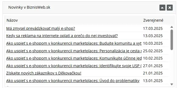 Blog.BiznisWeb.sk - zoznam najnovších článkov v administrácii e-shopu