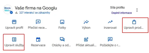 Google firemný profil - Ako upraviť produkty a služby