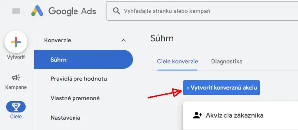Vytvoriť konverznú akciu v Google Ads