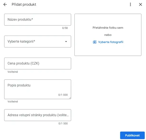 Google Firemný profil: rozhranie pre pridanie informácií o produktoch