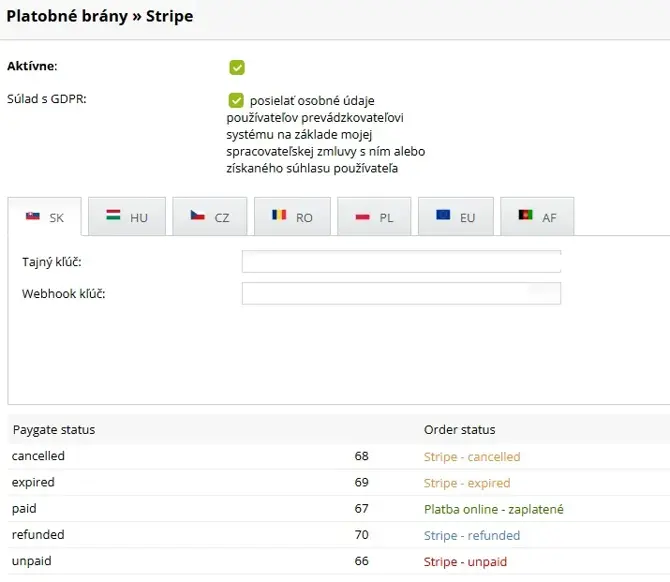 Implementácia platobnej brány Stripe pre e-shop na platforme BiznisWeb.sk