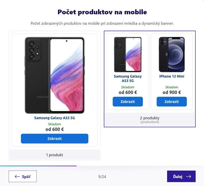 Ukážka zobrazenia produktov v e-shope (zobrazenie produktov na mobile) šablóna Verona