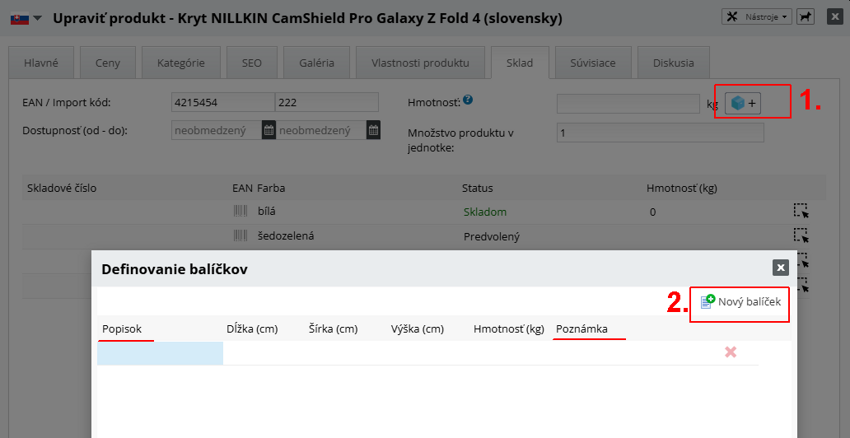 Popisok a poznámka k balíku