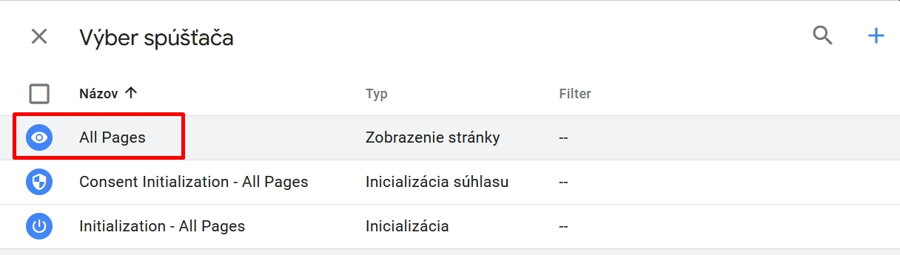 Spúšťač GA4 - všetky stránky