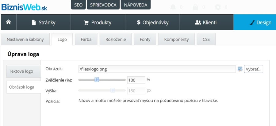 Nastavenie loga v šablóne Verona od BiznisWeb.sk