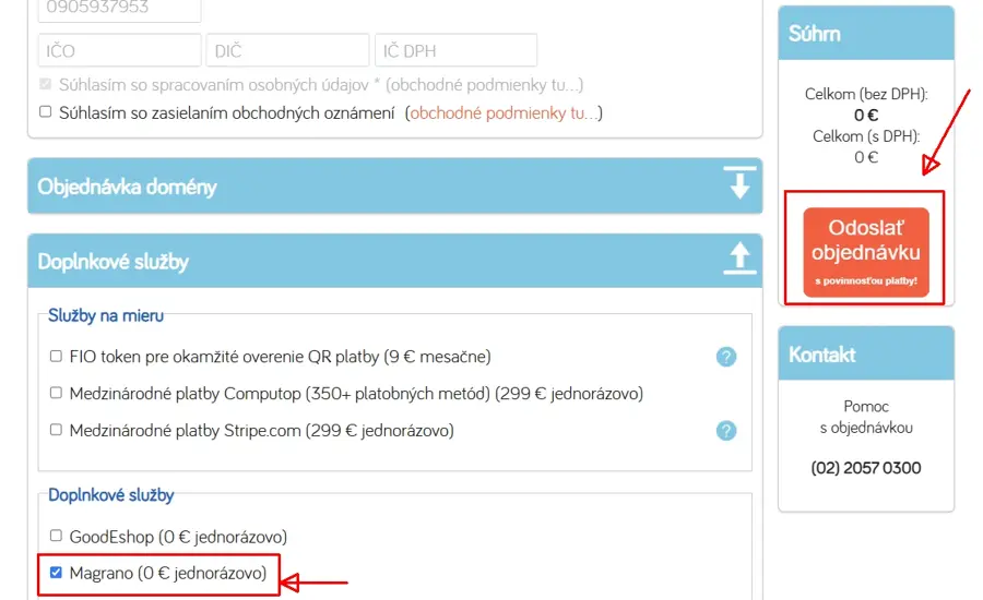 Krok 2: Aktivácia doplnku Magrano v BiznisWeb.sk
