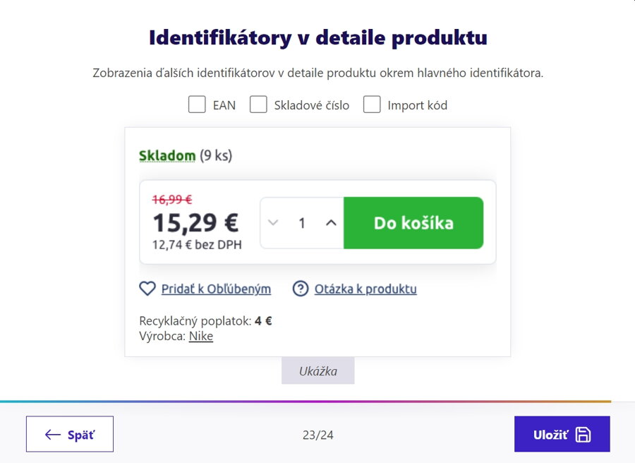 Voliteľné zobrazenie identifikátorov v detaile produktu