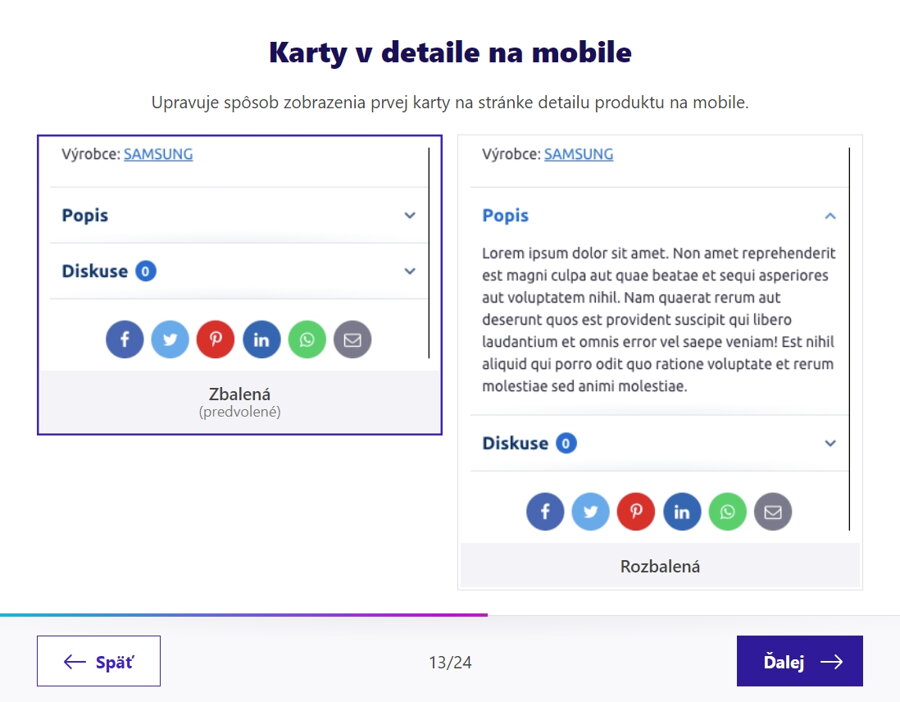 Karty v detaile produktu