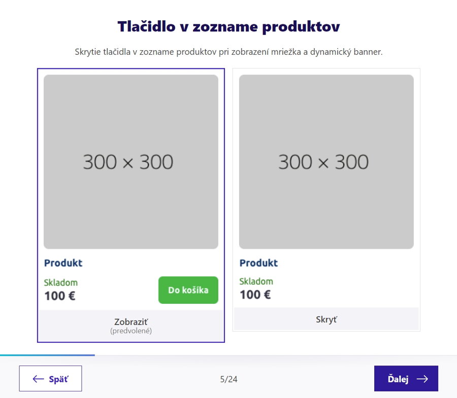 tlačidlo košík v zozname produktov áno - nie, konfigurátor dizajnu šablóna Verona