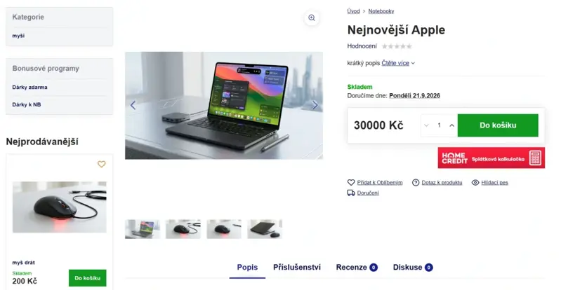 Produktová stránka s bočným stĺpcom