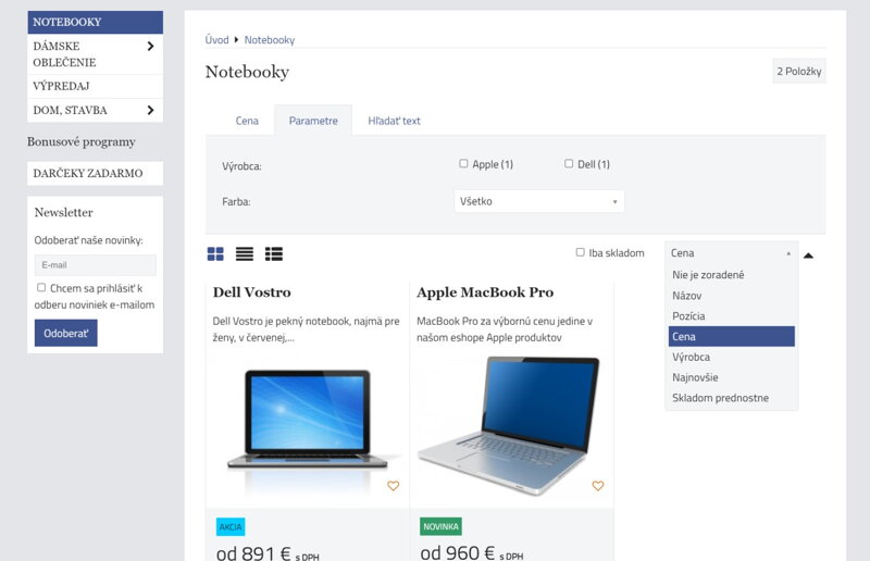 Ako vyzerá internetový obchod na BiznisWebe