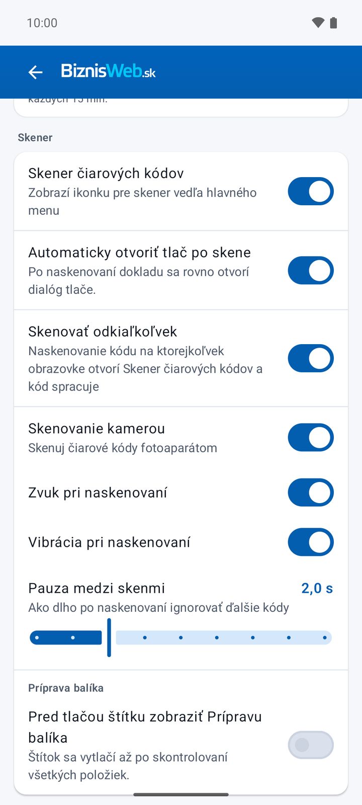 Nastavenia skenera