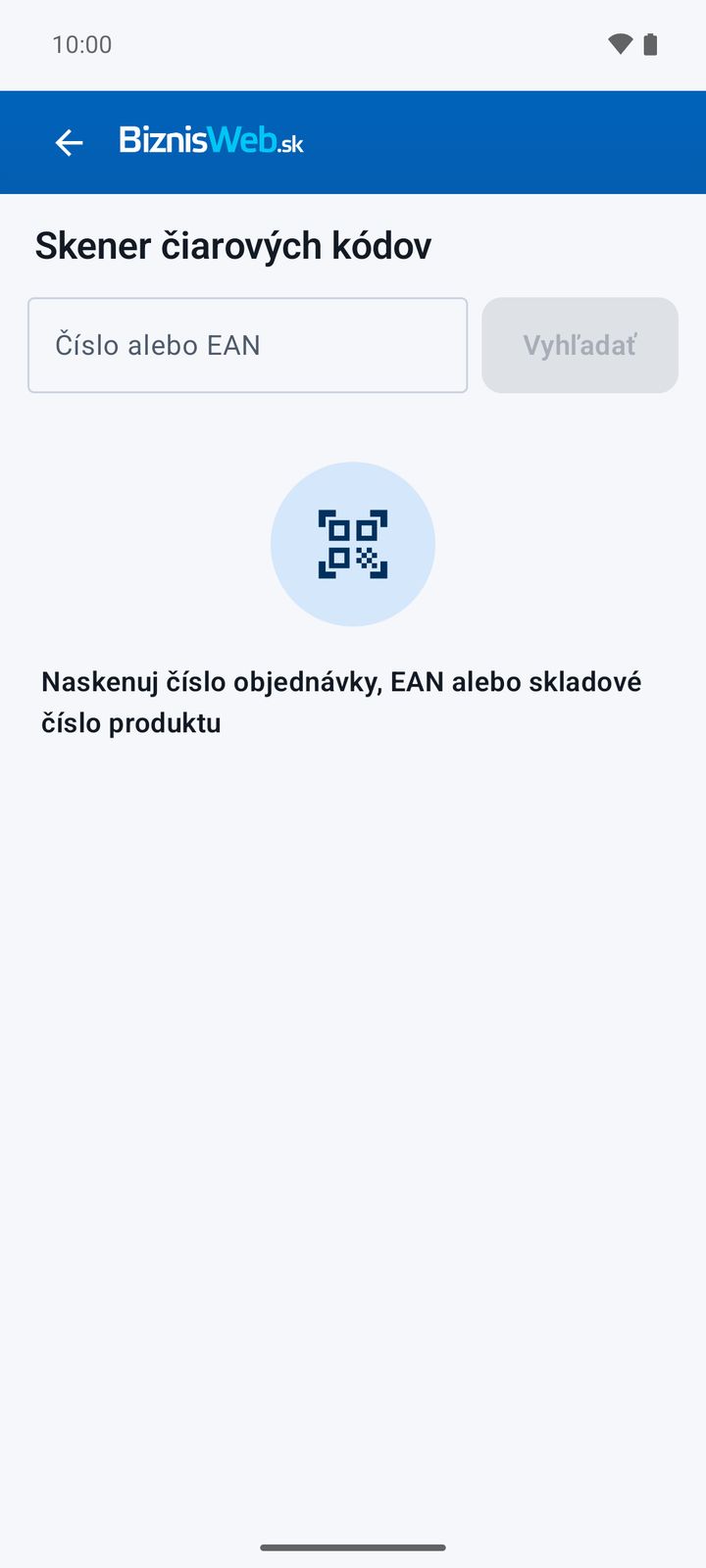 Obrazovka skenera – čaká na sken alebo ručné zadanie