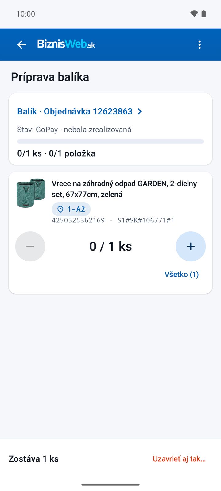 Produkt s pozíciou v sklade „1-A2“