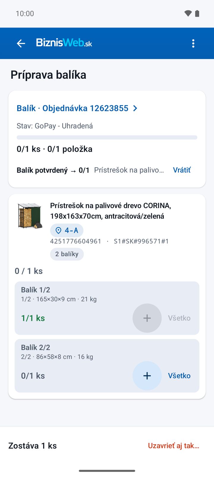 Produkt v dvoch baleniach – prvý balík potvrdený
