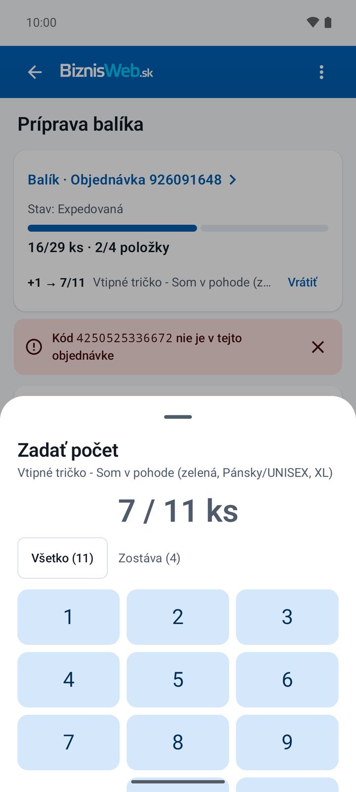 Zadanie počtu kusov