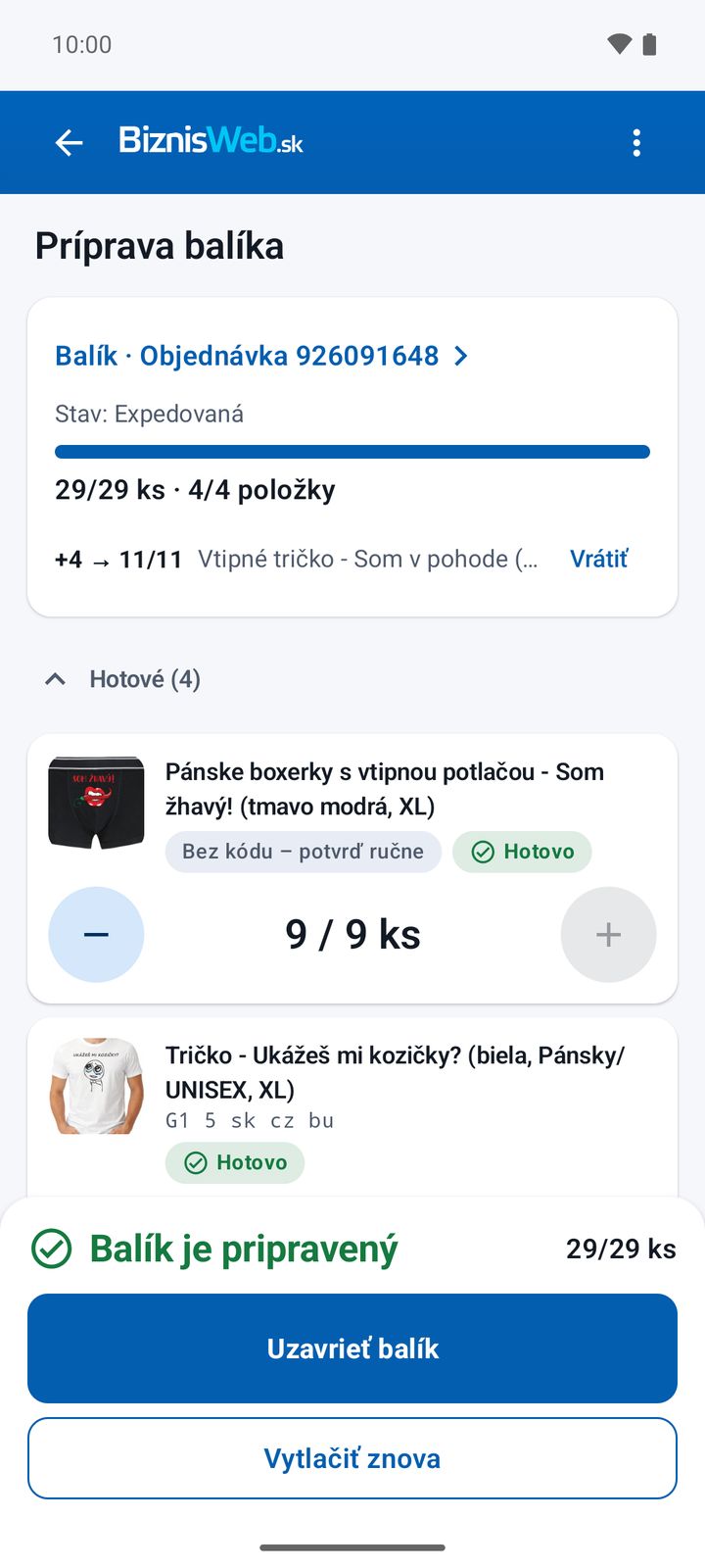 Kompletný balík – 29 z 29 kusov
