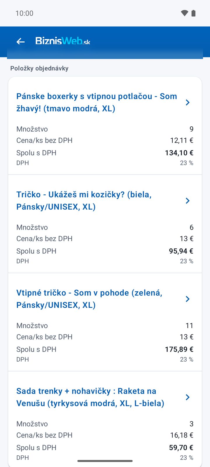 Položky objednávky