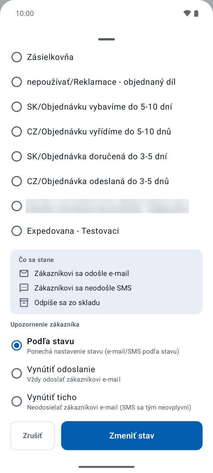 Zmena stavu – „Čo sa stane“ a upozornenie zákazníka