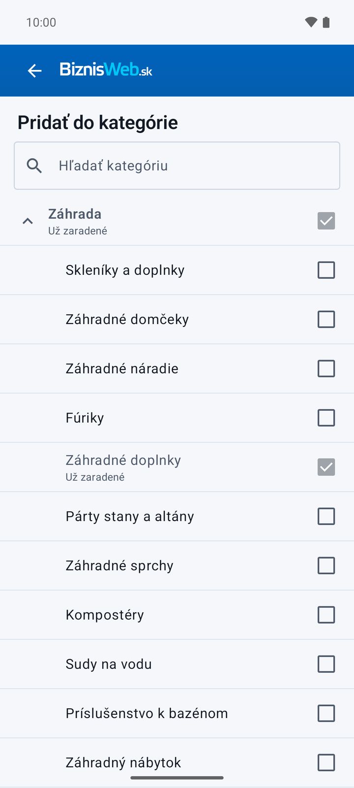 Výber kategórie v strome
