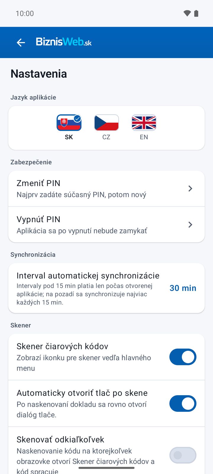 Jazyk aplikácie, zabezpečenie a synchronizácia