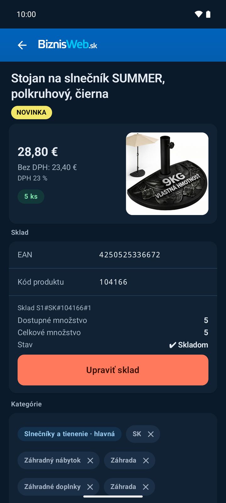 Detail produktu v tmavom režime